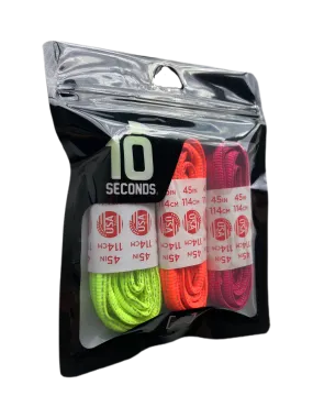 10 Seconds ® Reflexall ® Athletic Oval Laces |  Neon Yellow/Hot Red/Fuschia Reflective Multi-Pack