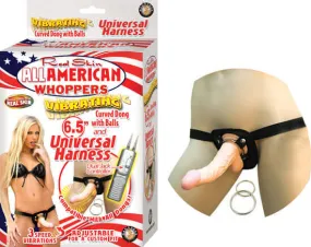 All American 6.5 inches Dong Vibrating with Universal Harness Flesh Beige