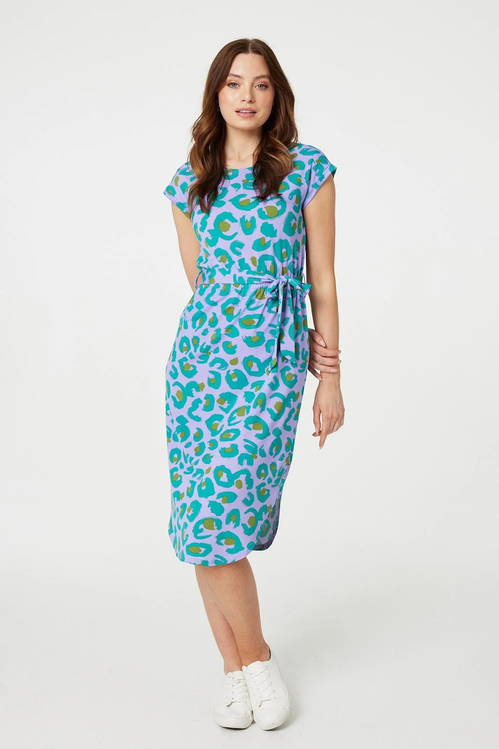 Animal Print Cap Sleeve Jersey Dress