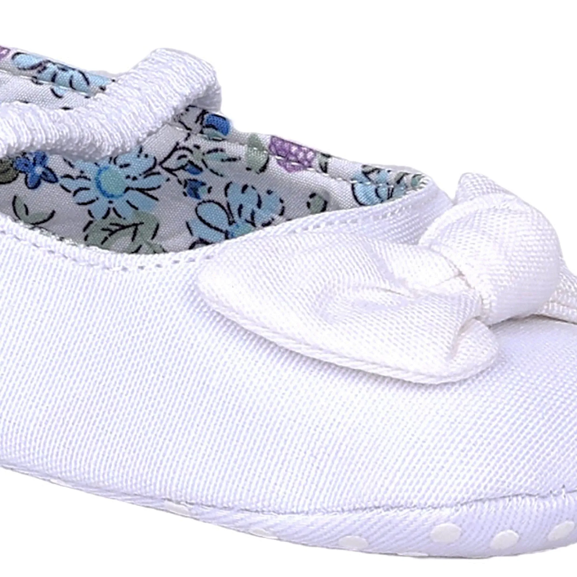 Baby Moo Bow Knot Elastic Strap First Walkers Anti-Skid Ballerina Booties - White