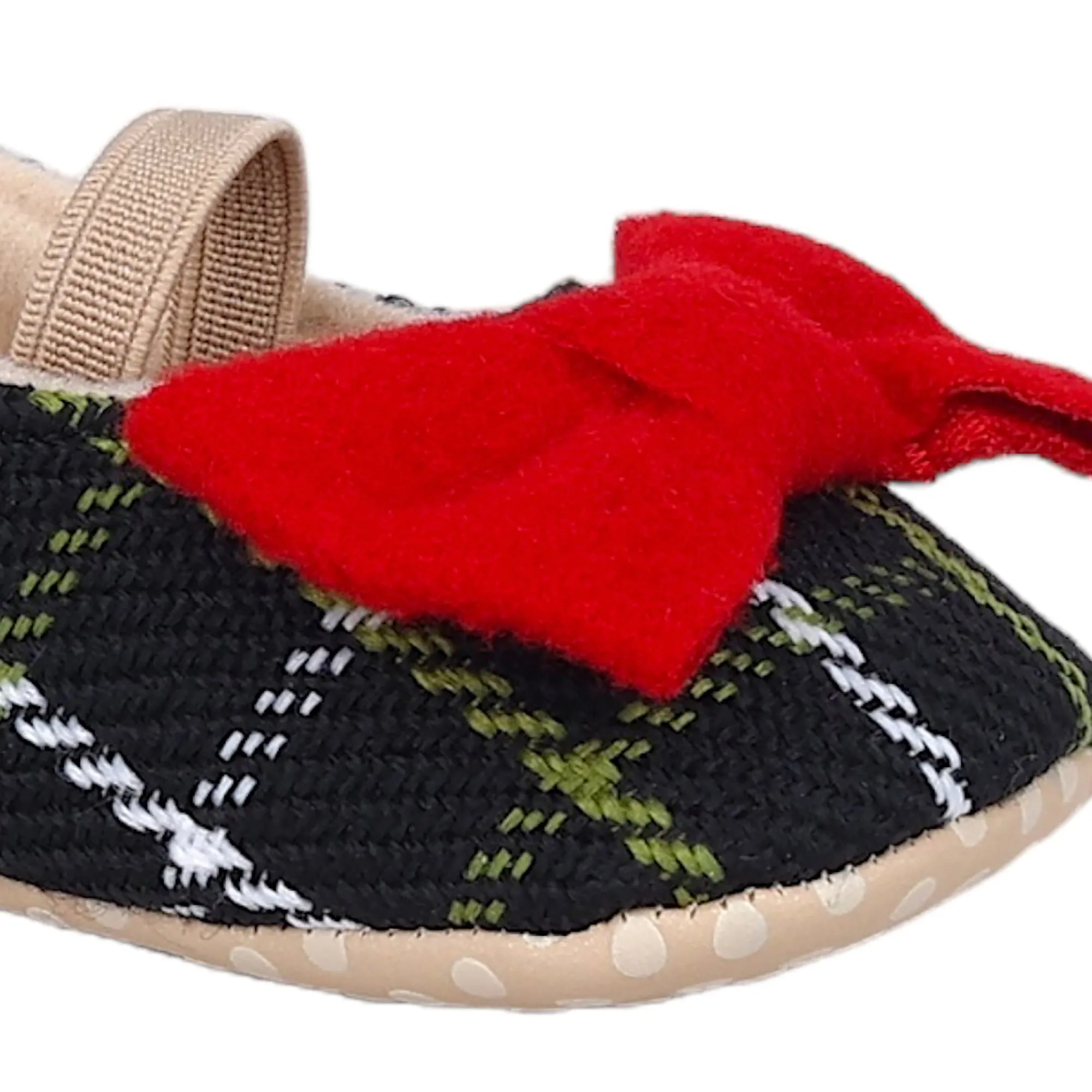 Baby Moo Bow With Elastic Strap Plaid Ballerina Booties - Black