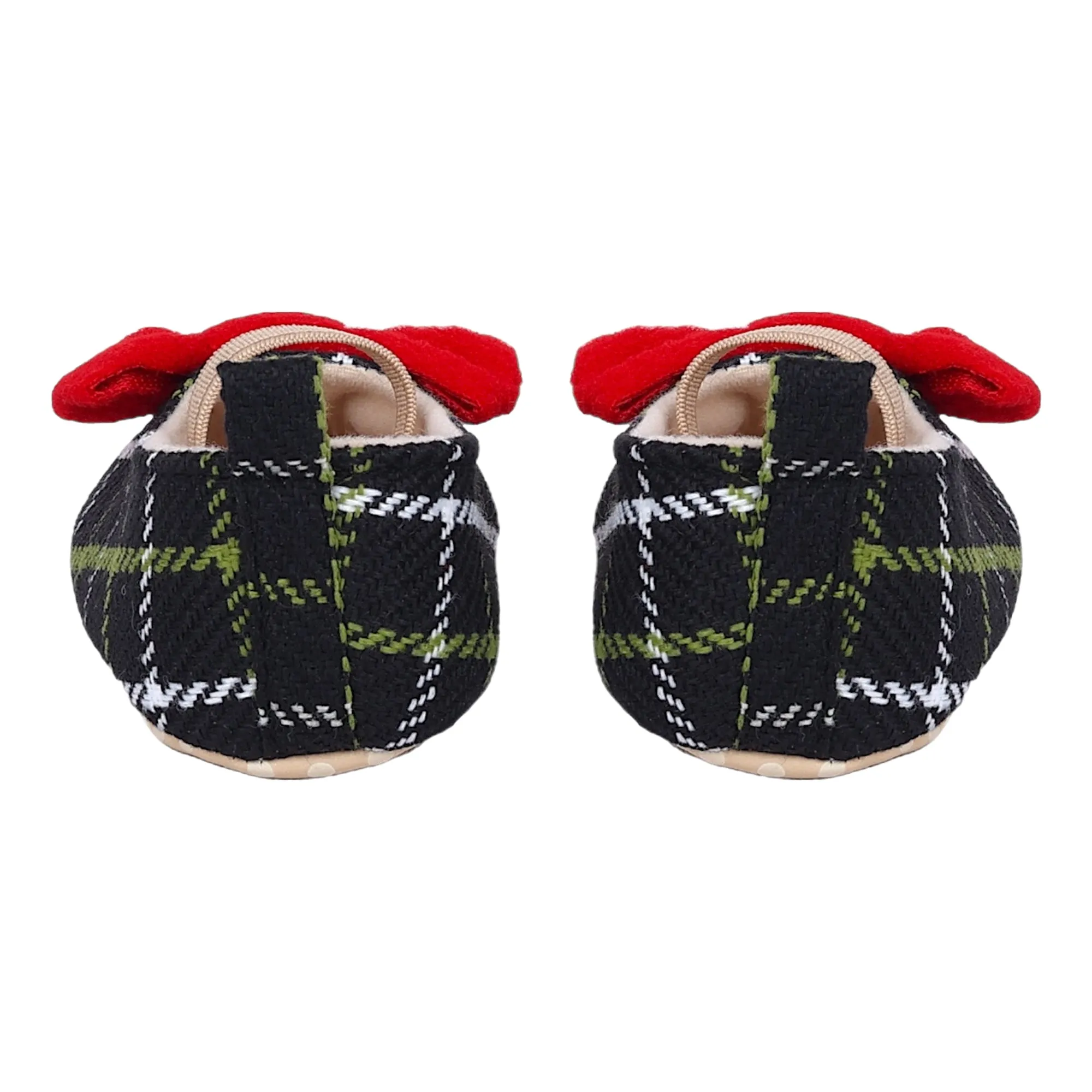 Baby Moo Bow With Elastic Strap Plaid Ballerina Booties - Black