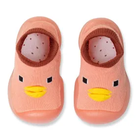 Baby Moo Cute Duck Anti-Skid Rubber Sole Comfy Slip-On Sock Shoes - Peach