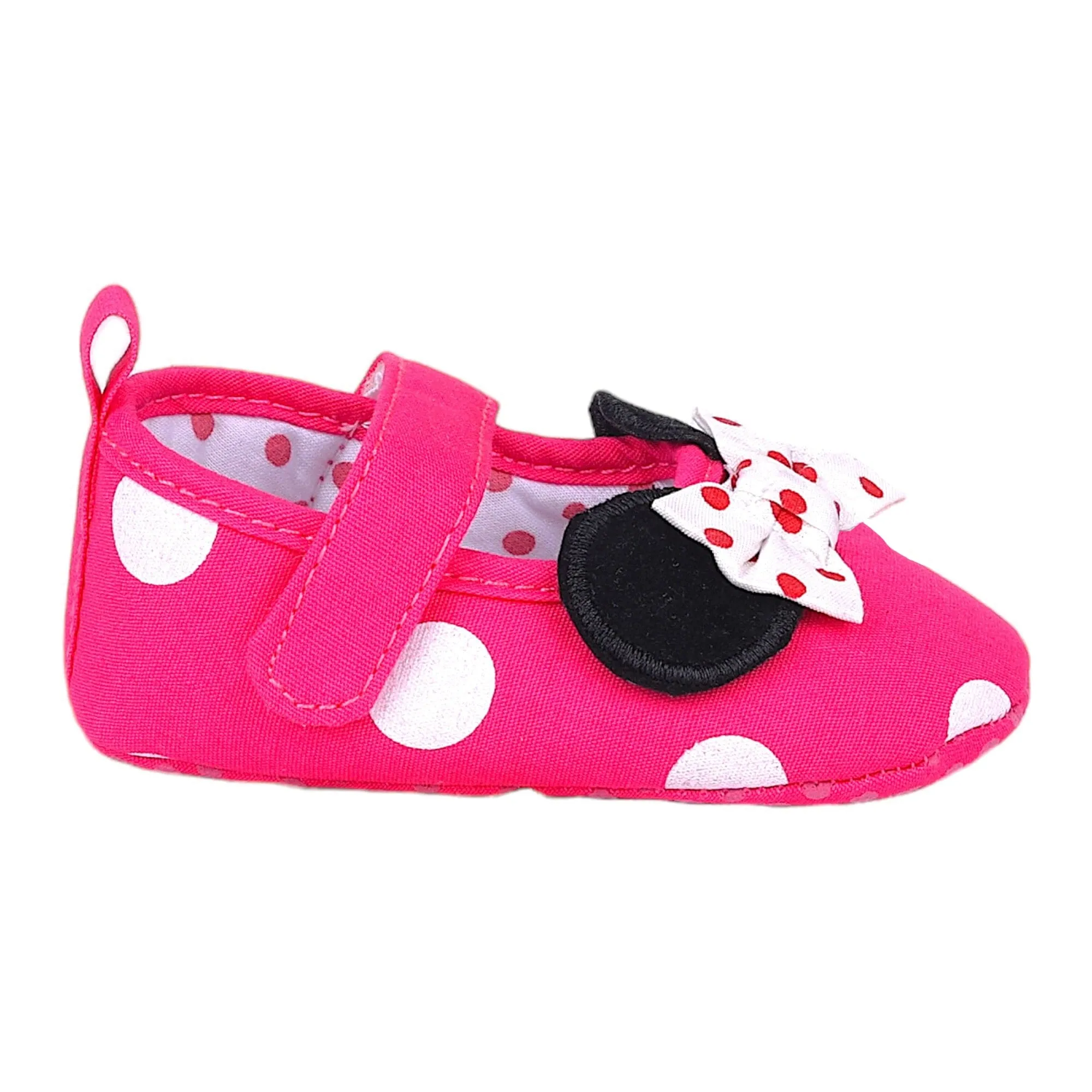 Baby Moo Mini Mouse Bow Velcro Strap Anti-Skid Ballerina Booties - Pink