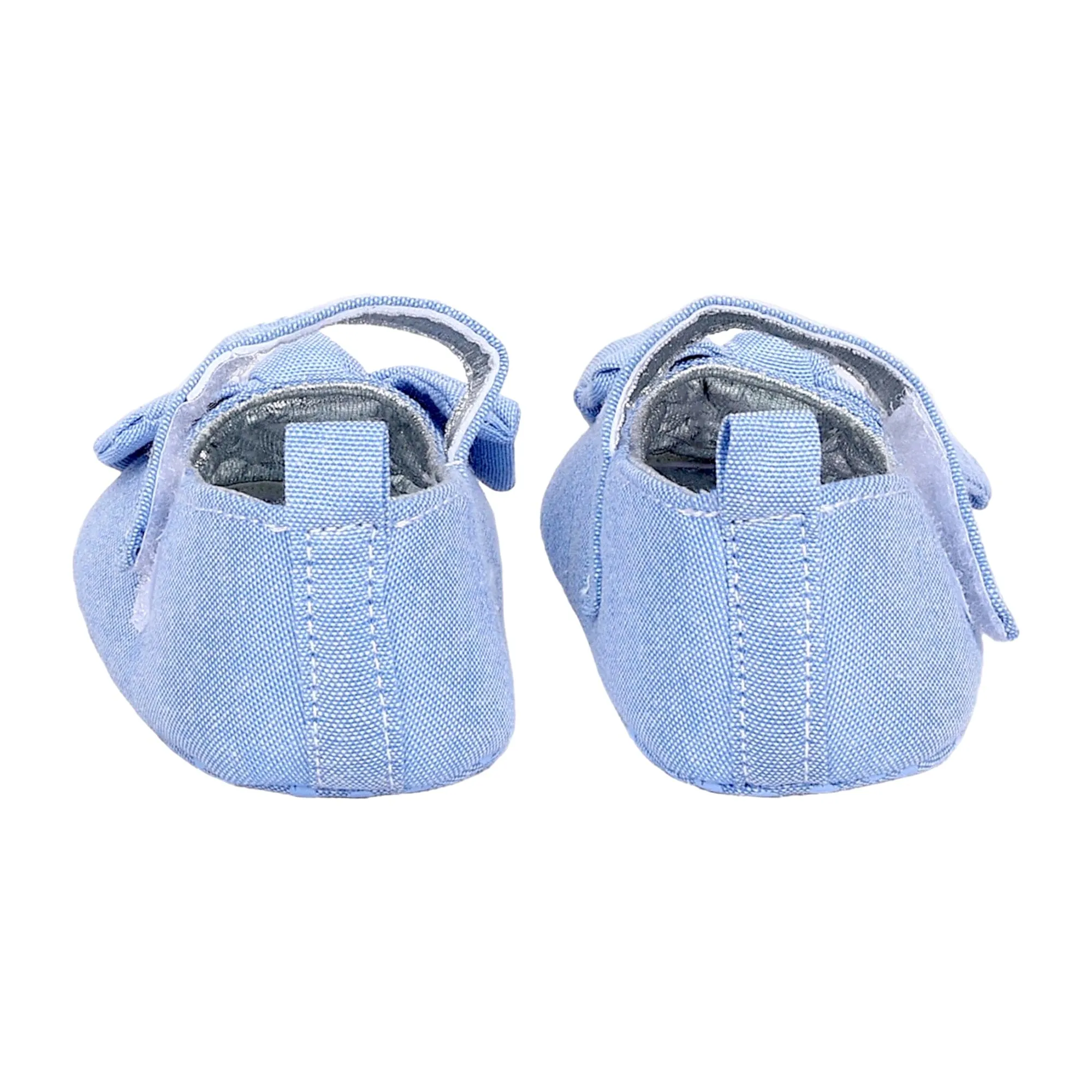 Baby Moo Pretty Bow Knot Velcro Strap Anti-Skid Ballerina Booties - Blue