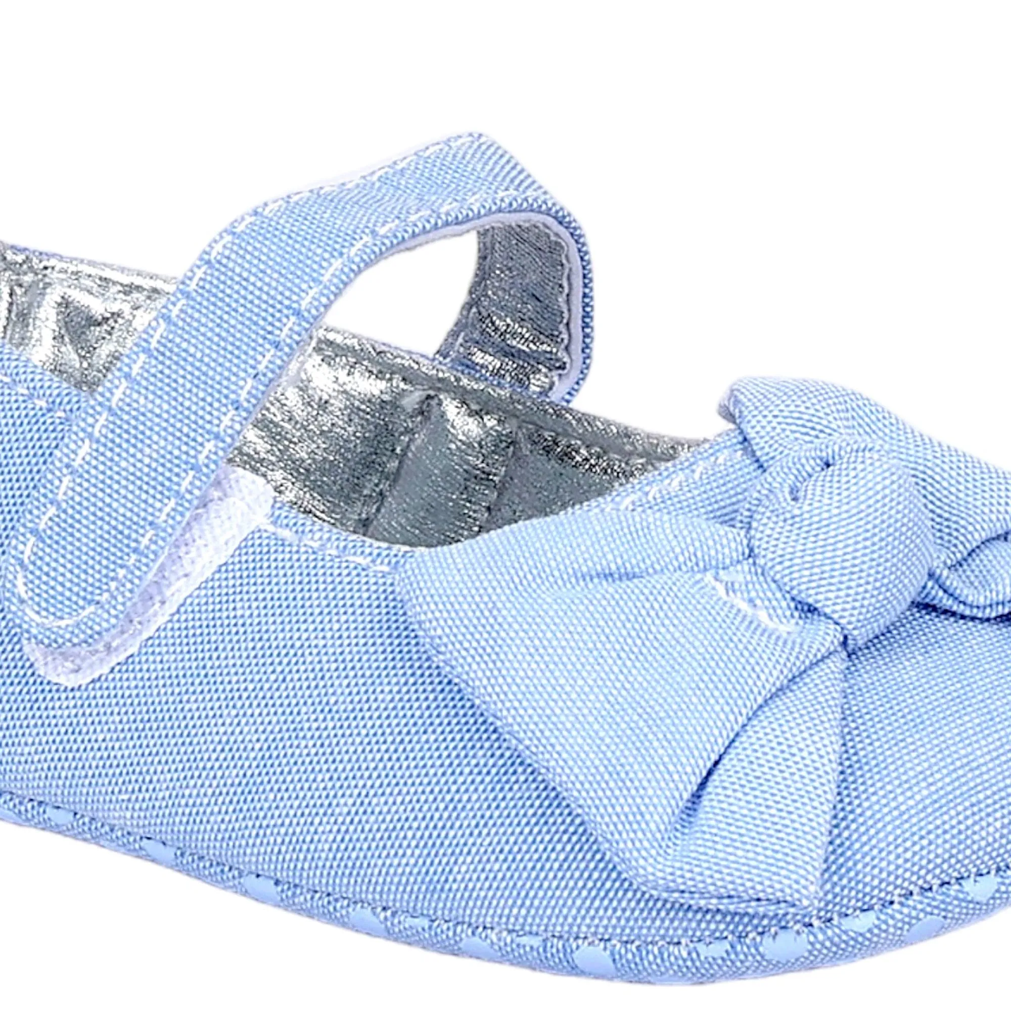 Baby Moo Pretty Bow Knot Velcro Strap Anti-Skid Ballerina Booties - Blue