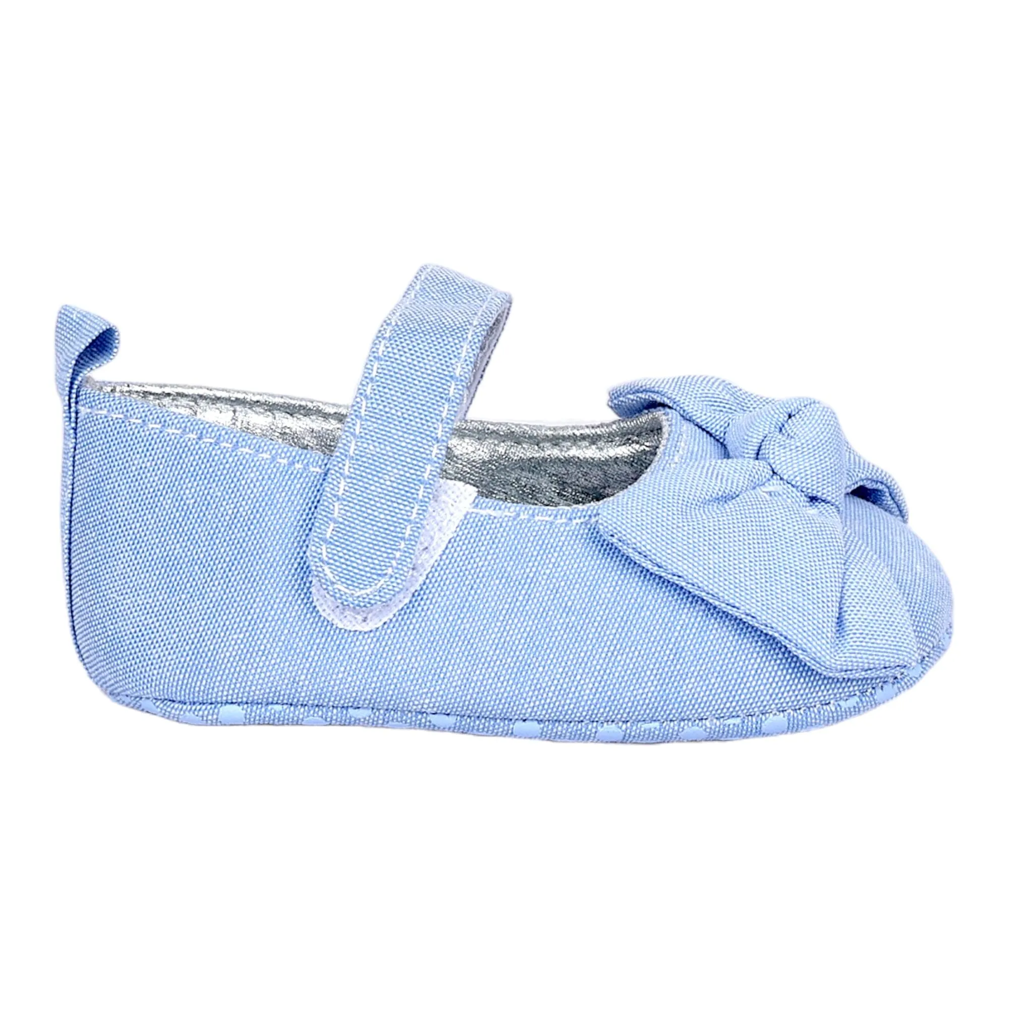 Baby Moo Pretty Bow Knot Velcro Strap Anti-Skid Ballerina Booties - Blue