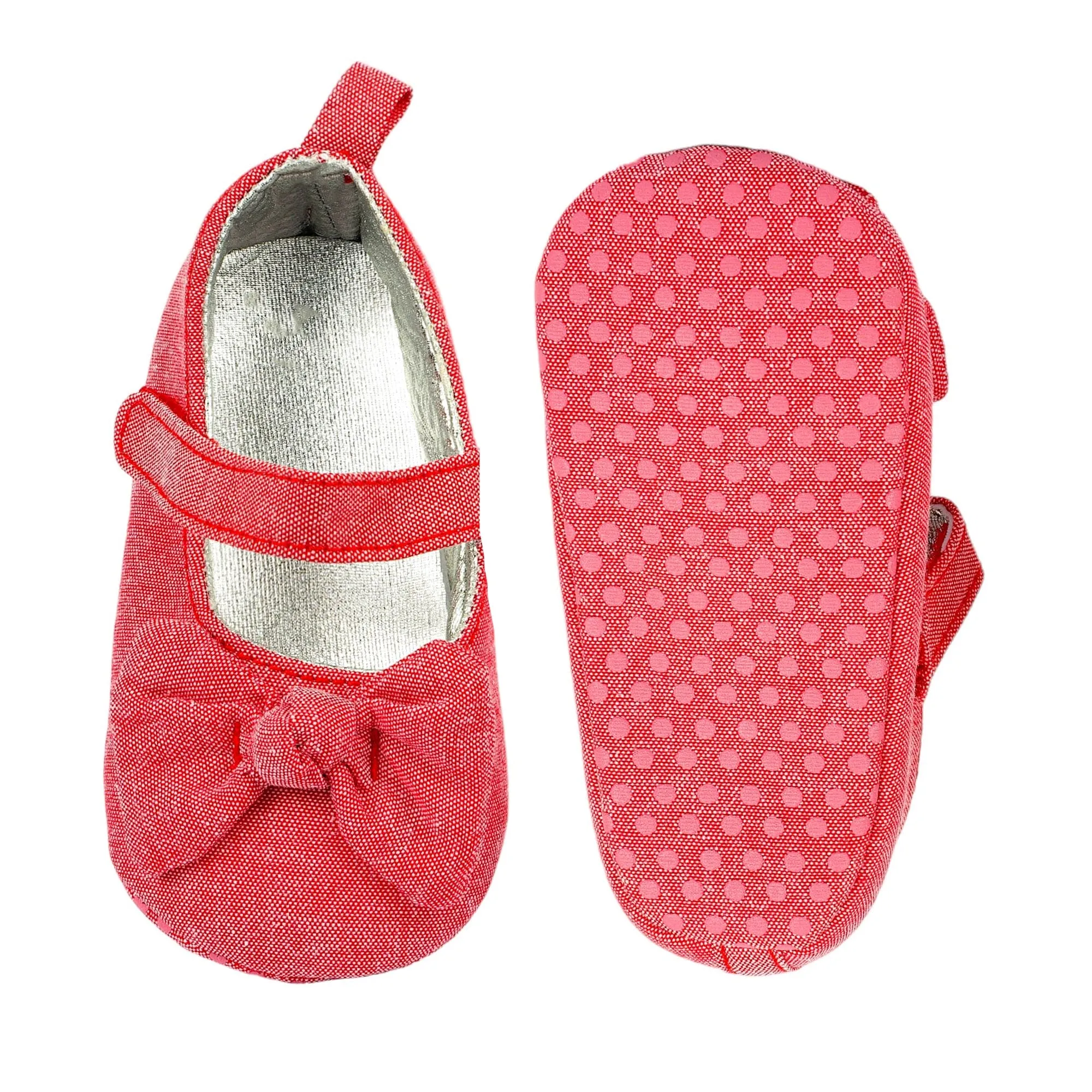 Baby Moo Pretty Bow Knot Velcro Strap Anti-Skid Ballerina Booties - Pink