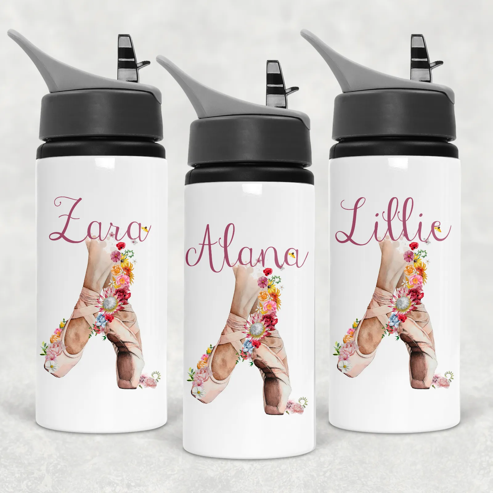 Ballet Shoes Personalised Aluminium Straw Water Bottle 650ml