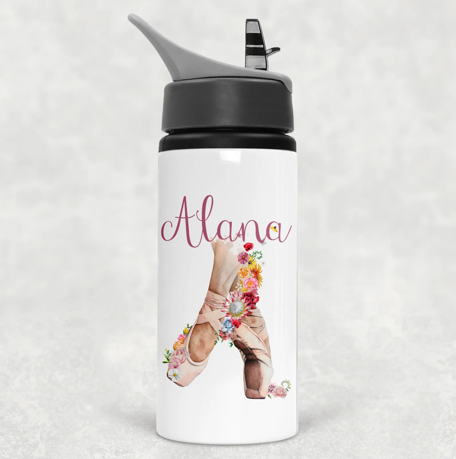 Ballet Shoes Personalised Aluminium Straw Water Bottle 650ml