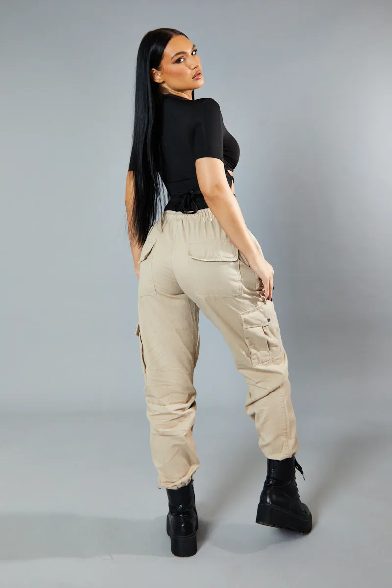 Beige Baggy Cuffed Cargo Trousers - Shemaz