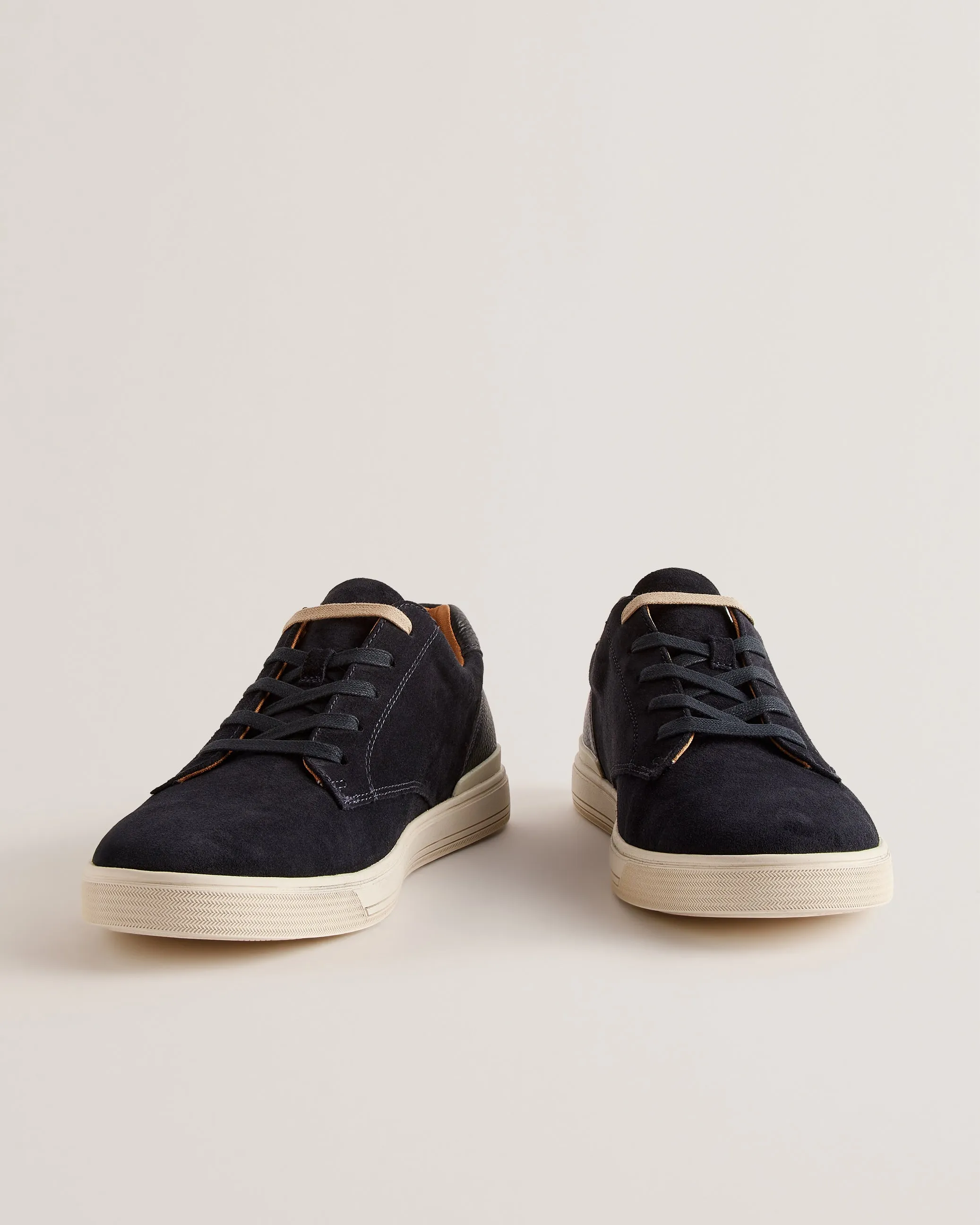 Brentfd Textured Leather Low Top Trainers Navy