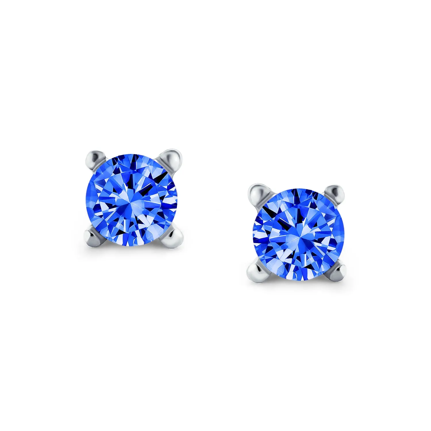 Brilliant Cut CZ Solitaire Stud Earrings Sterling Silver Screwback