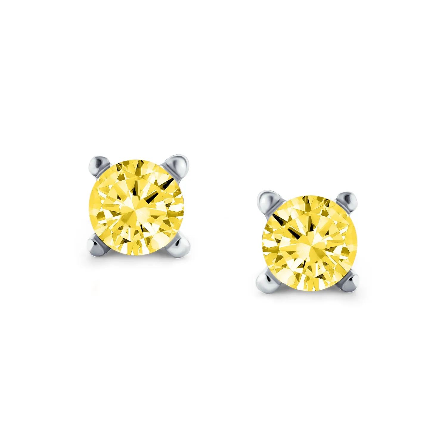 Brilliant Cut CZ Solitaire Stud Earrings Sterling Silver Screwback