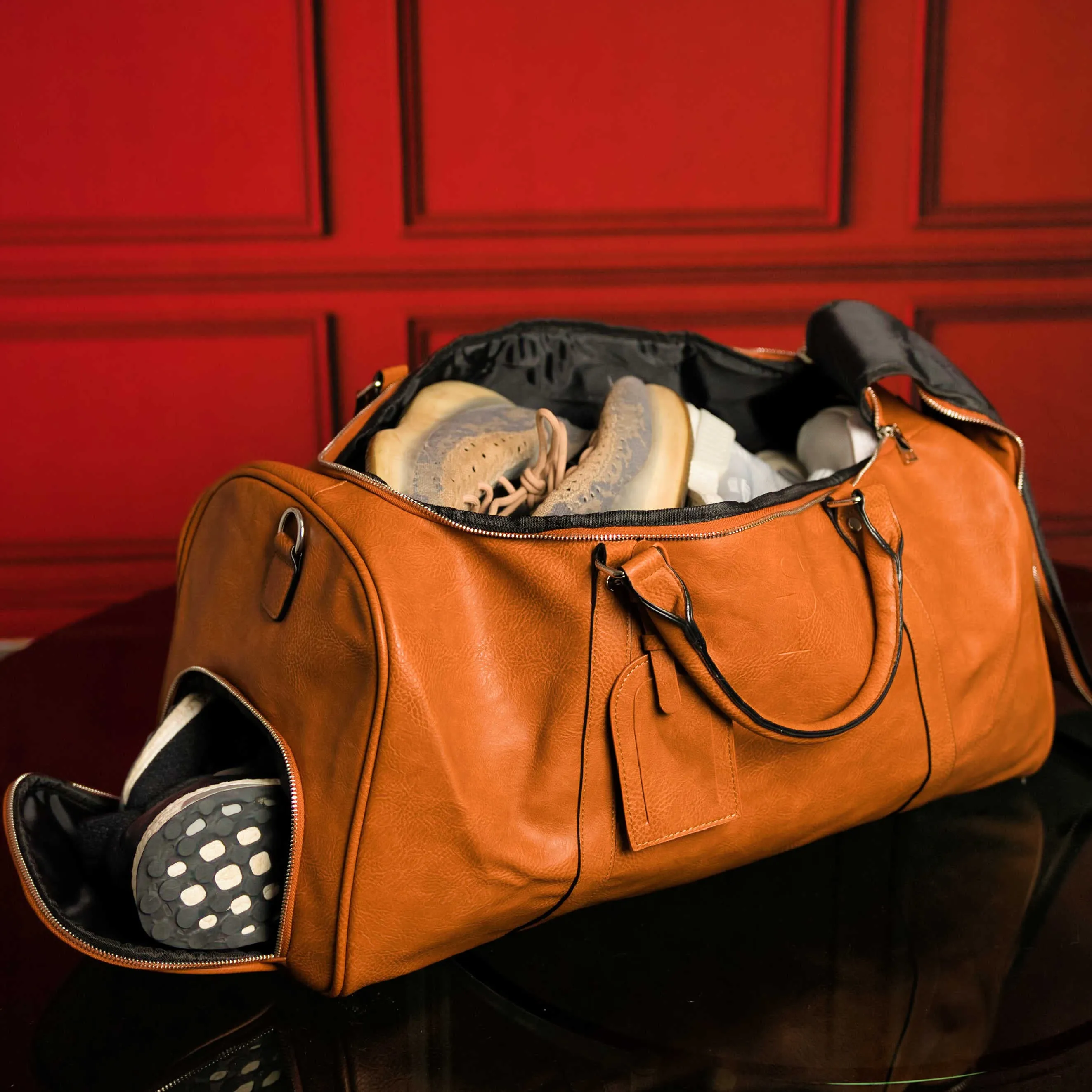 Brown Tumbled Leather Duffle Bag