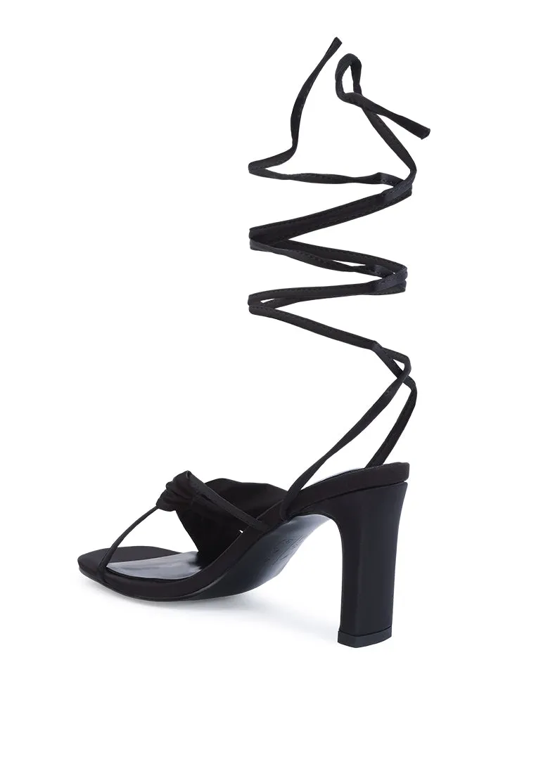 Chasm Satin Ruched Strap Tie Up Sandals