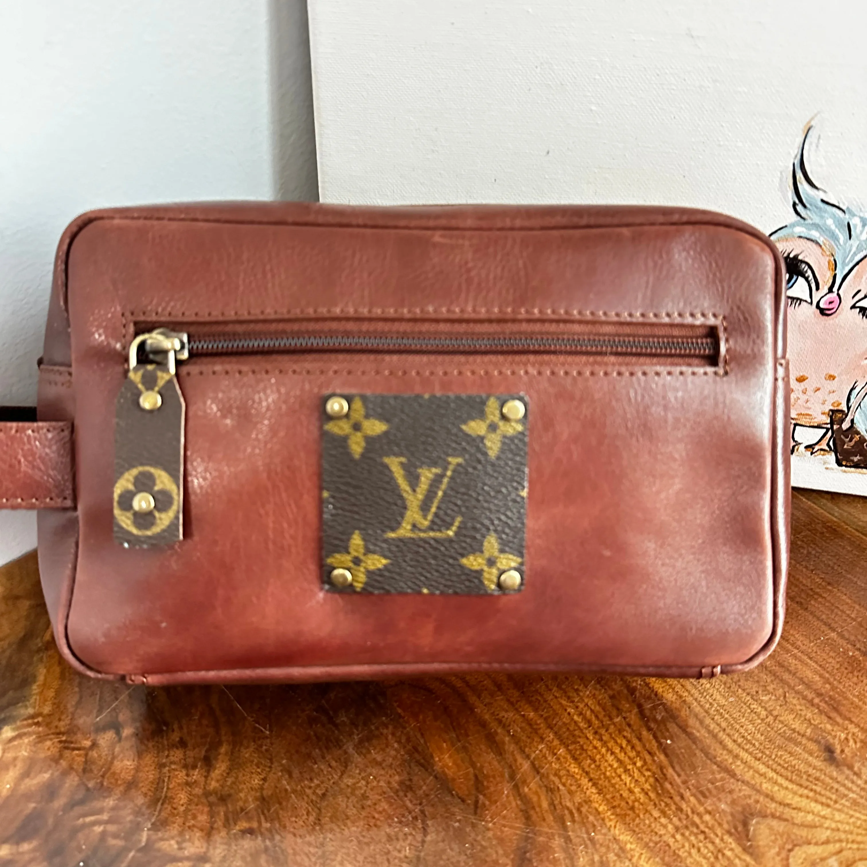 Cognac Leather Toiletry Bag/Dopp Kit - Monogram LV