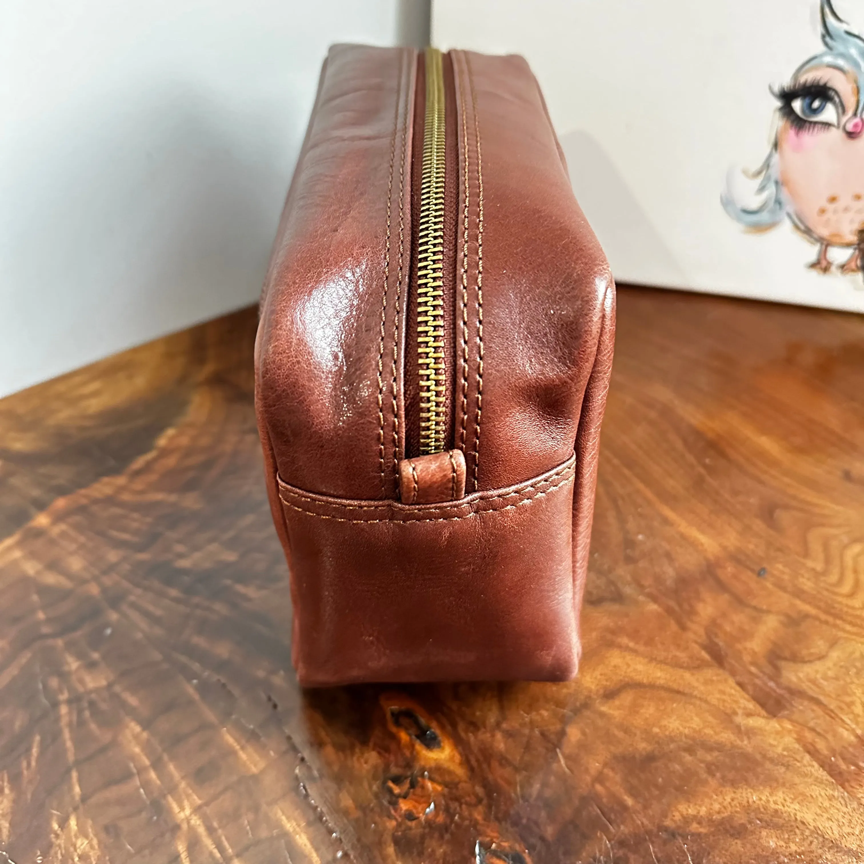 Cognac Leather Toiletry Bag/Dopp Kit - Monogram LV