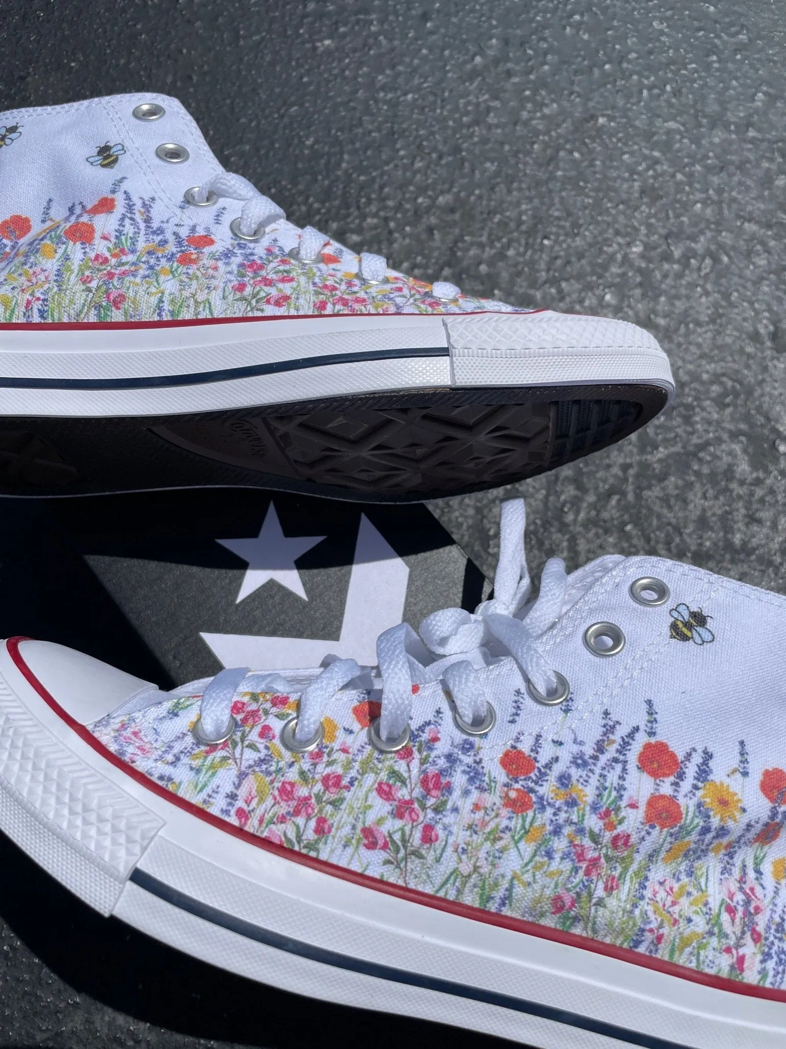 Custom Converse Shoes - Flower Field Bee - Custom High Tops