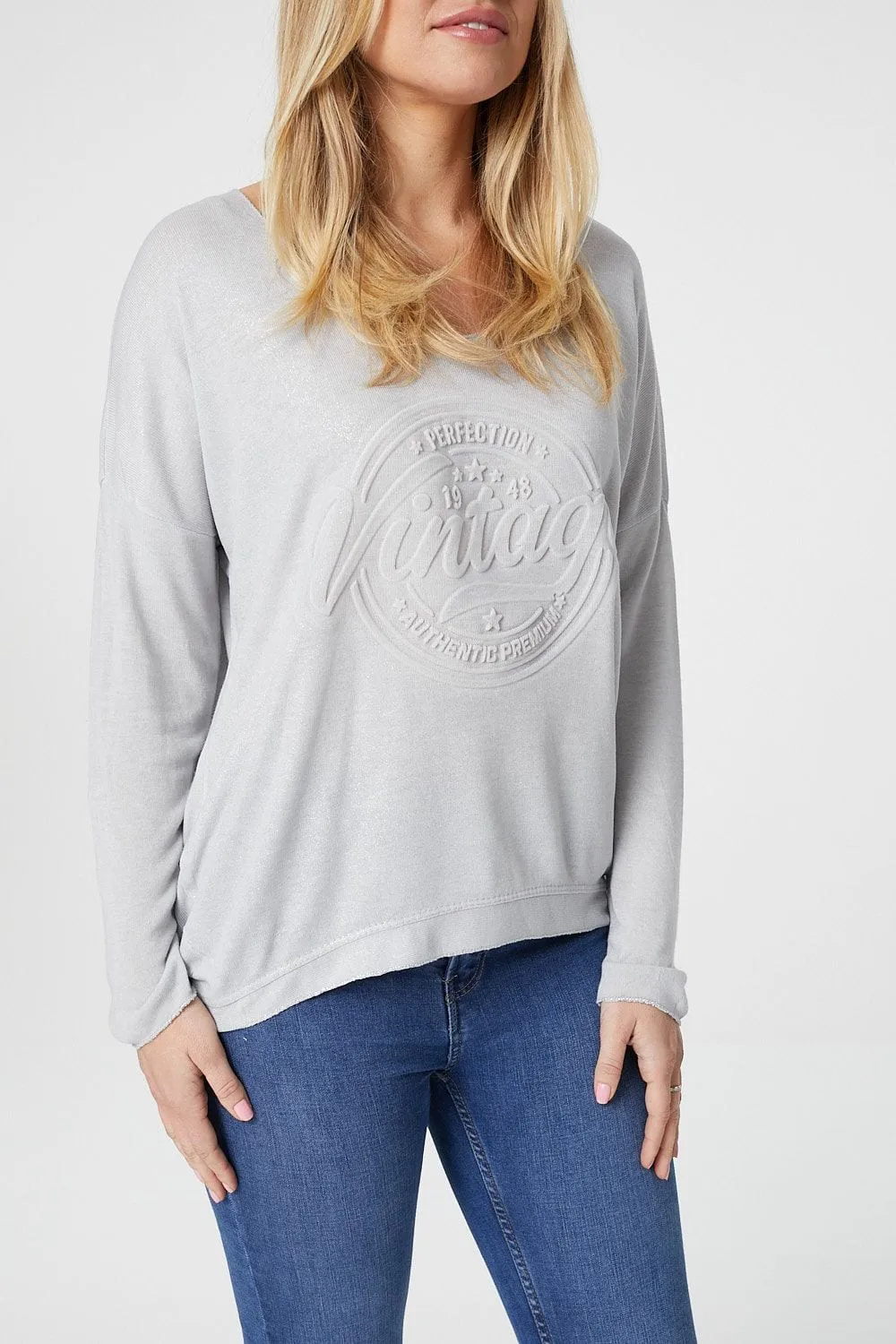 Embossed Logo Print Slouchy Top