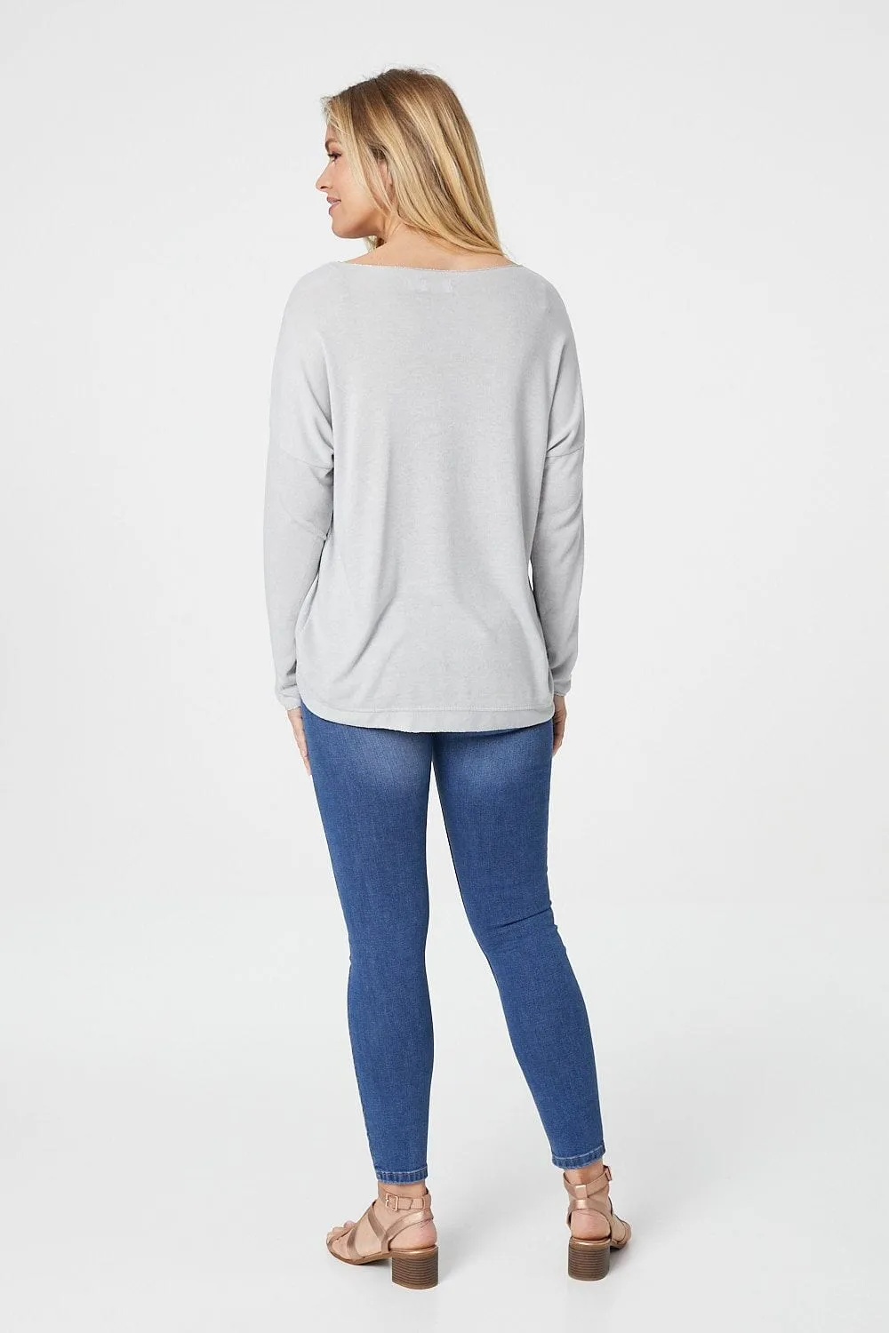 Embossed Logo Print Slouchy Top