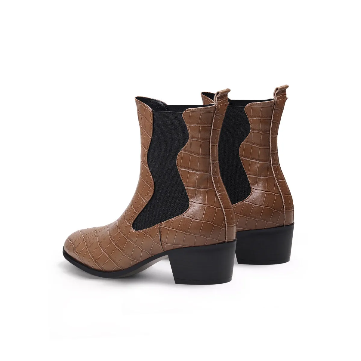 Faux Reptile Block Heel Boots