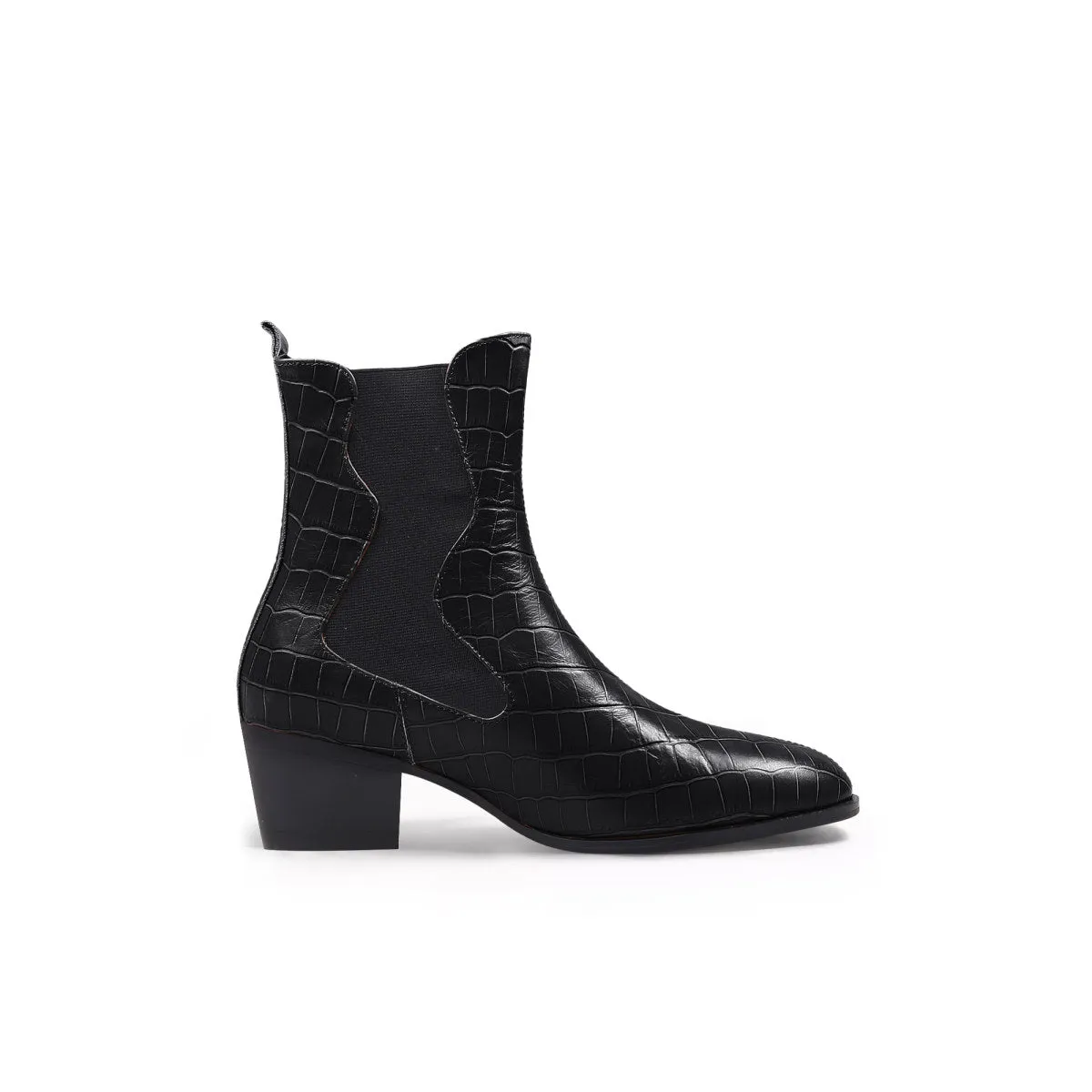 Faux Reptile Block Heel Boots