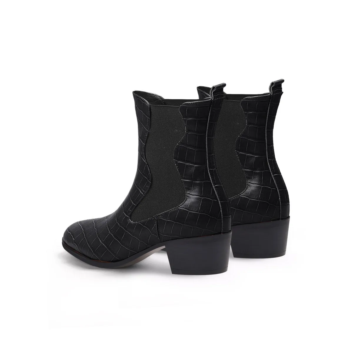 Faux Reptile Block Heel Boots