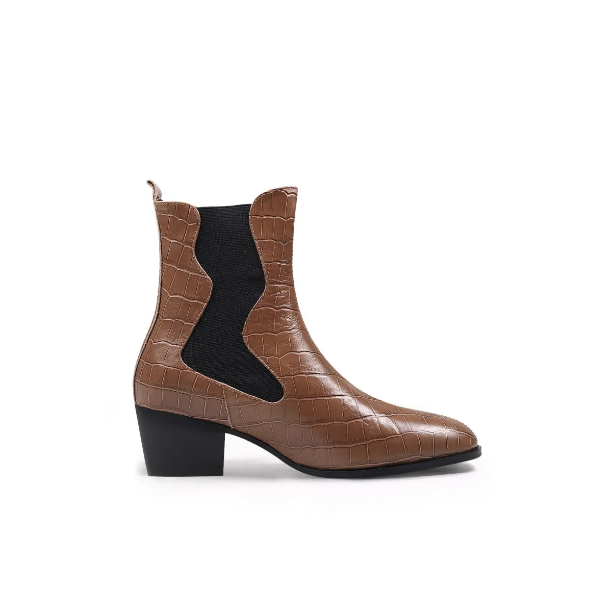 Faux Reptile Block Heel Boots