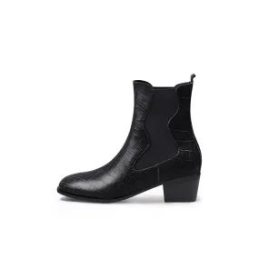 Faux Reptile Block Heel Boots