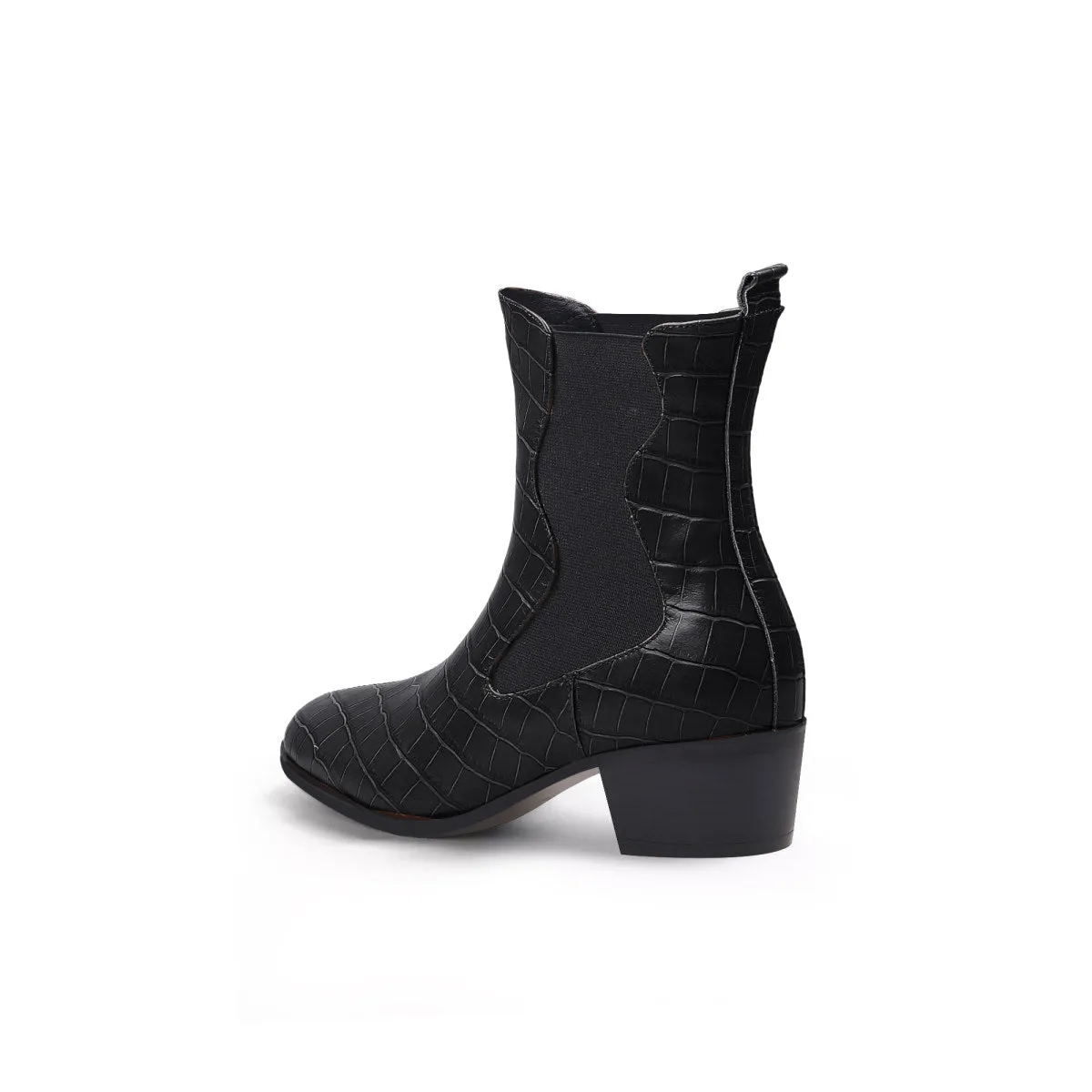 Faux Reptile Block Heel Boots