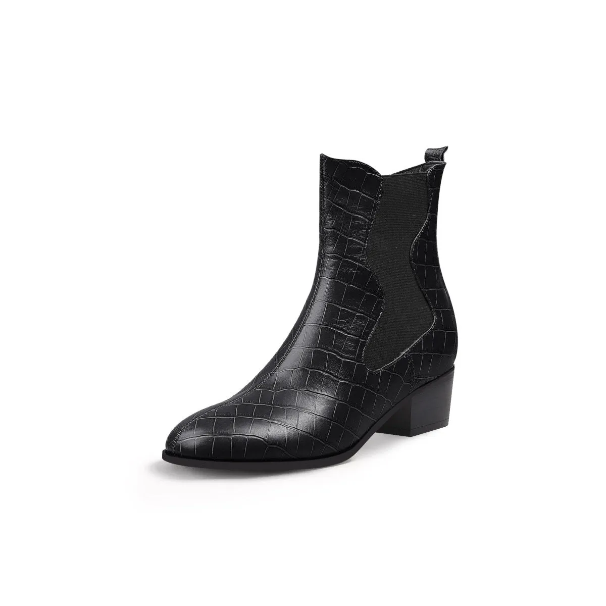 Faux Reptile Block Heel Boots