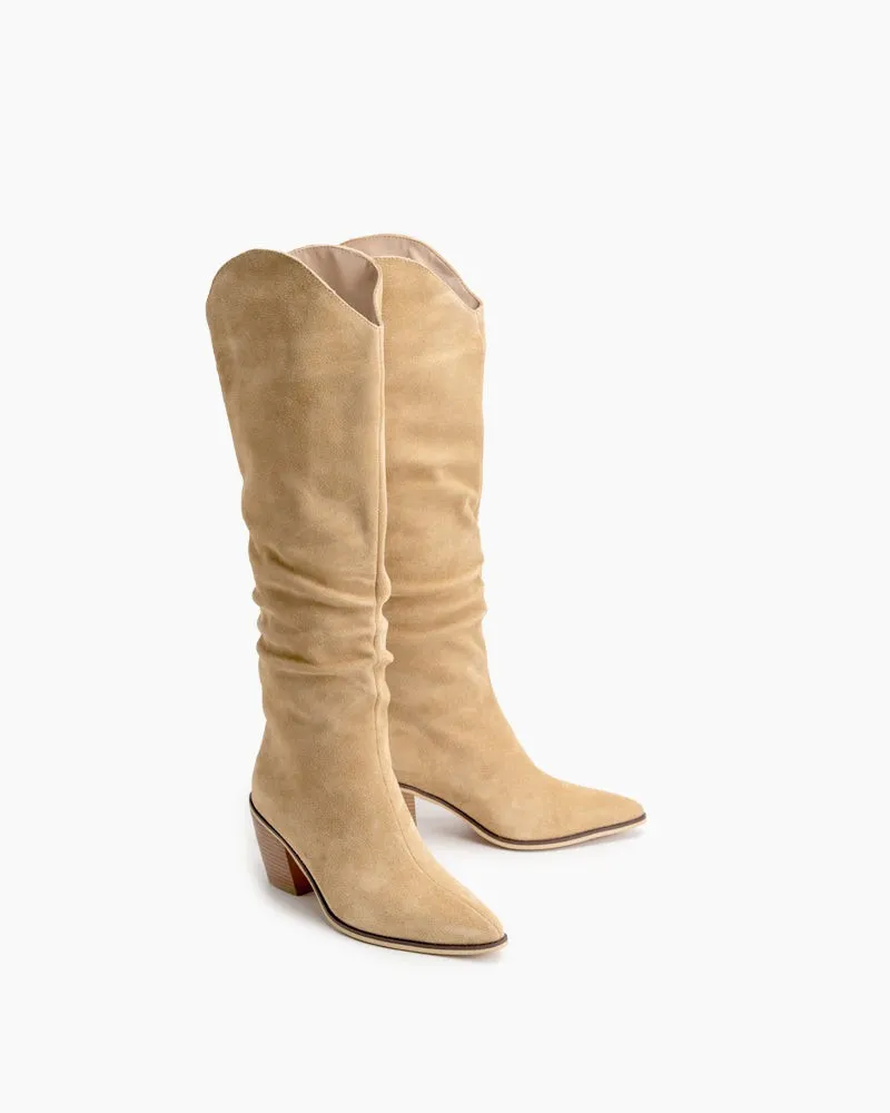 Faux Suede Knee High Chunky Boots