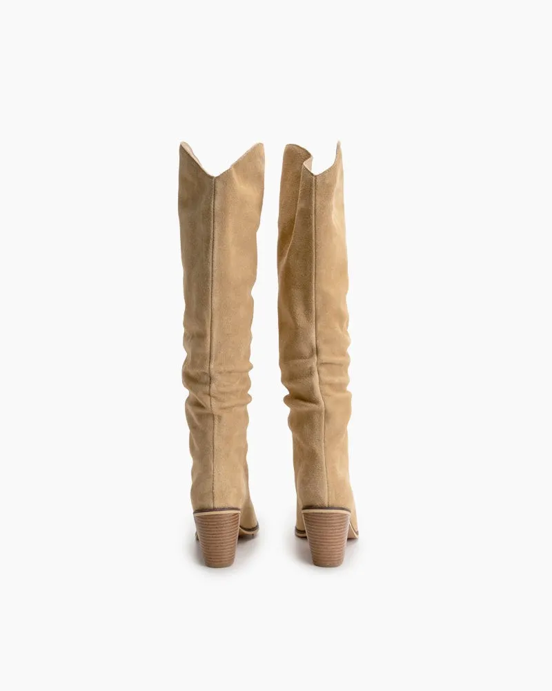 Faux Suede Knee High Chunky Boots