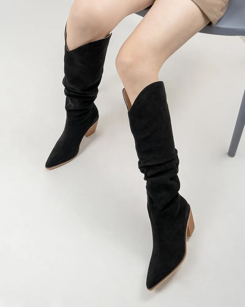 Faux Suede Knee High Chunky Boots