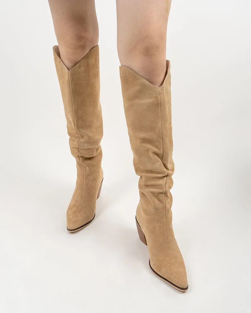 Faux Suede Knee High Chunky Boots