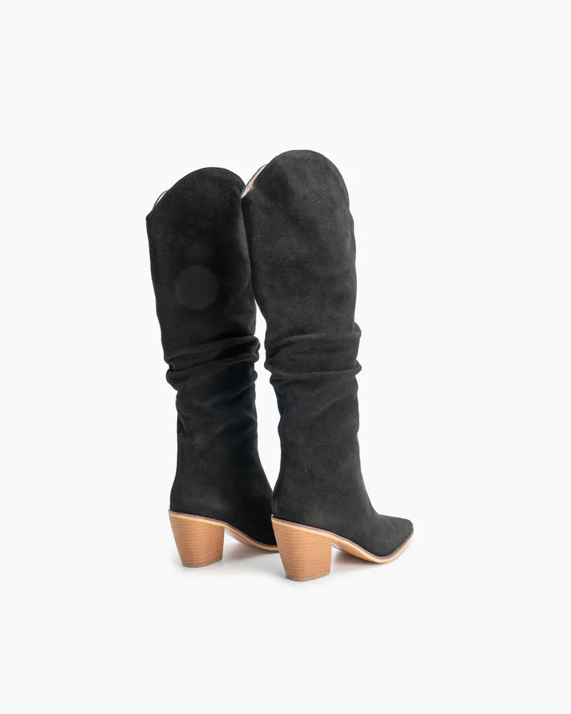 Faux Suede Knee High Chunky Boots