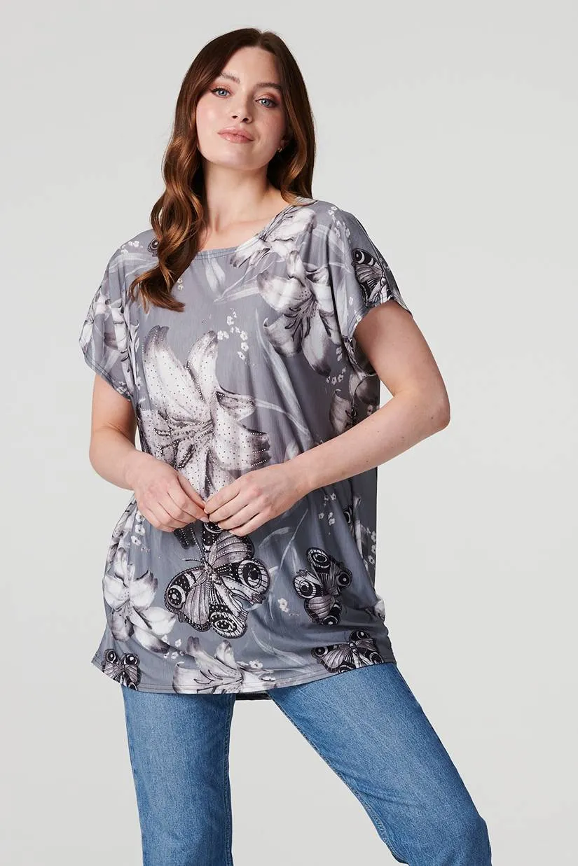 Floral Butterfly Print T-Shirt