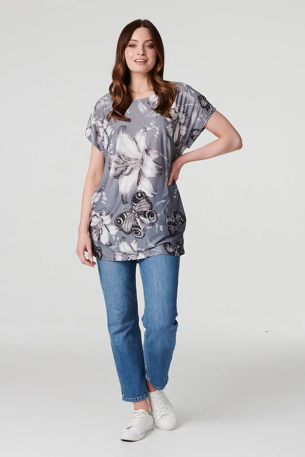 Floral Butterfly Print T-Shirt