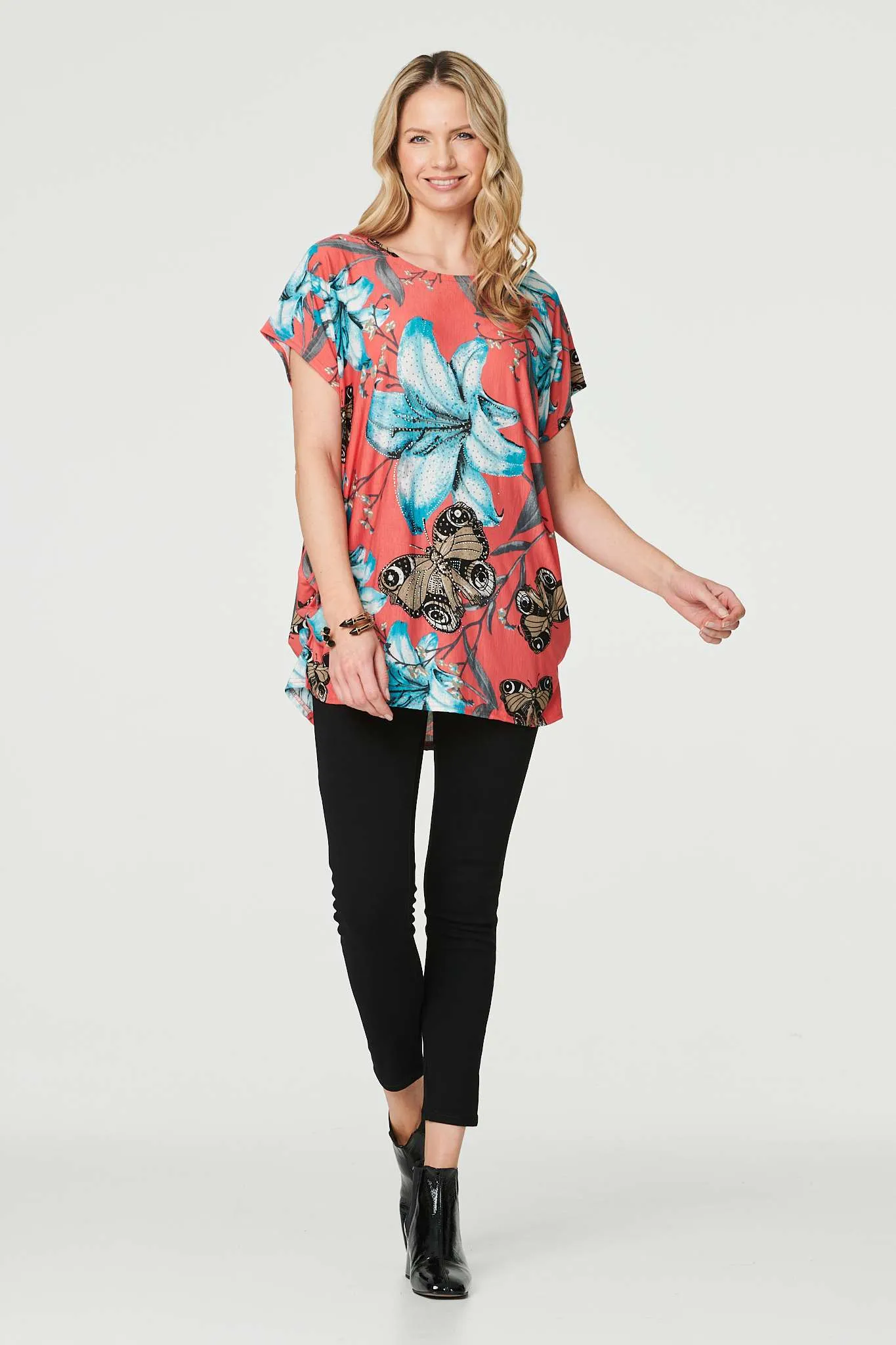 Floral Butterfly Print T-Shirt