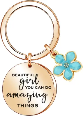 Inspirational Gift"Beautiful Girl You Can Do Amazing Things" Keychain Keyring Encouragement Gifts for Women Girls