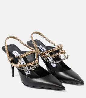 Jimmy Choo x jean paul gaultier leather slingback pumps with embellishment black