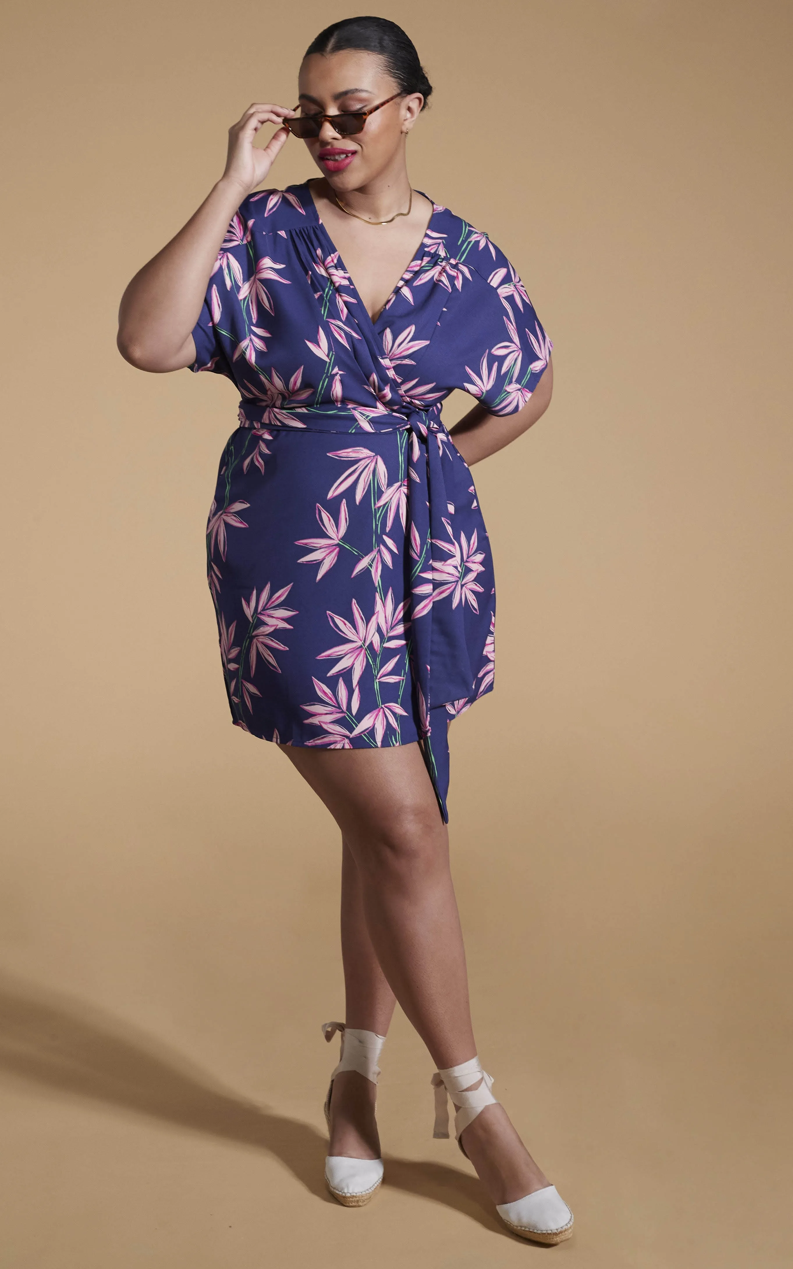 Kansas Mini Wrap Dress In Bamboo Navy Base - Extended Sizing