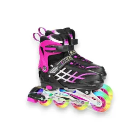 Kids Adjustable Inline Skates with Light Up Wheels Size27-32 Pink