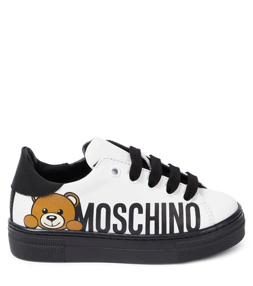 Leather sneakers with Moschino logo, white