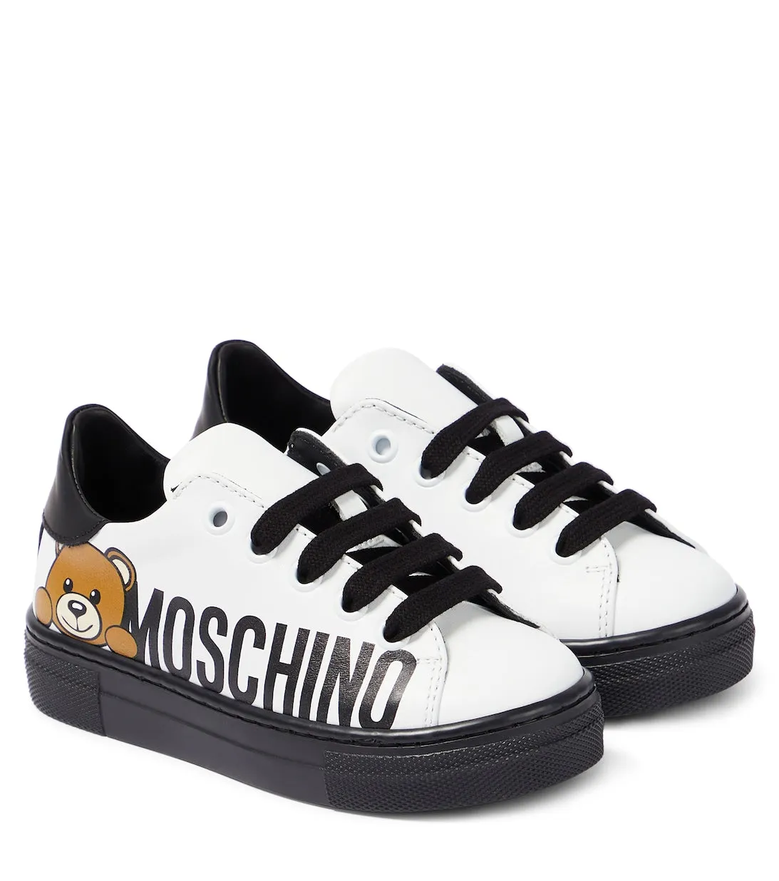 Leather sneakers with Moschino logo, white