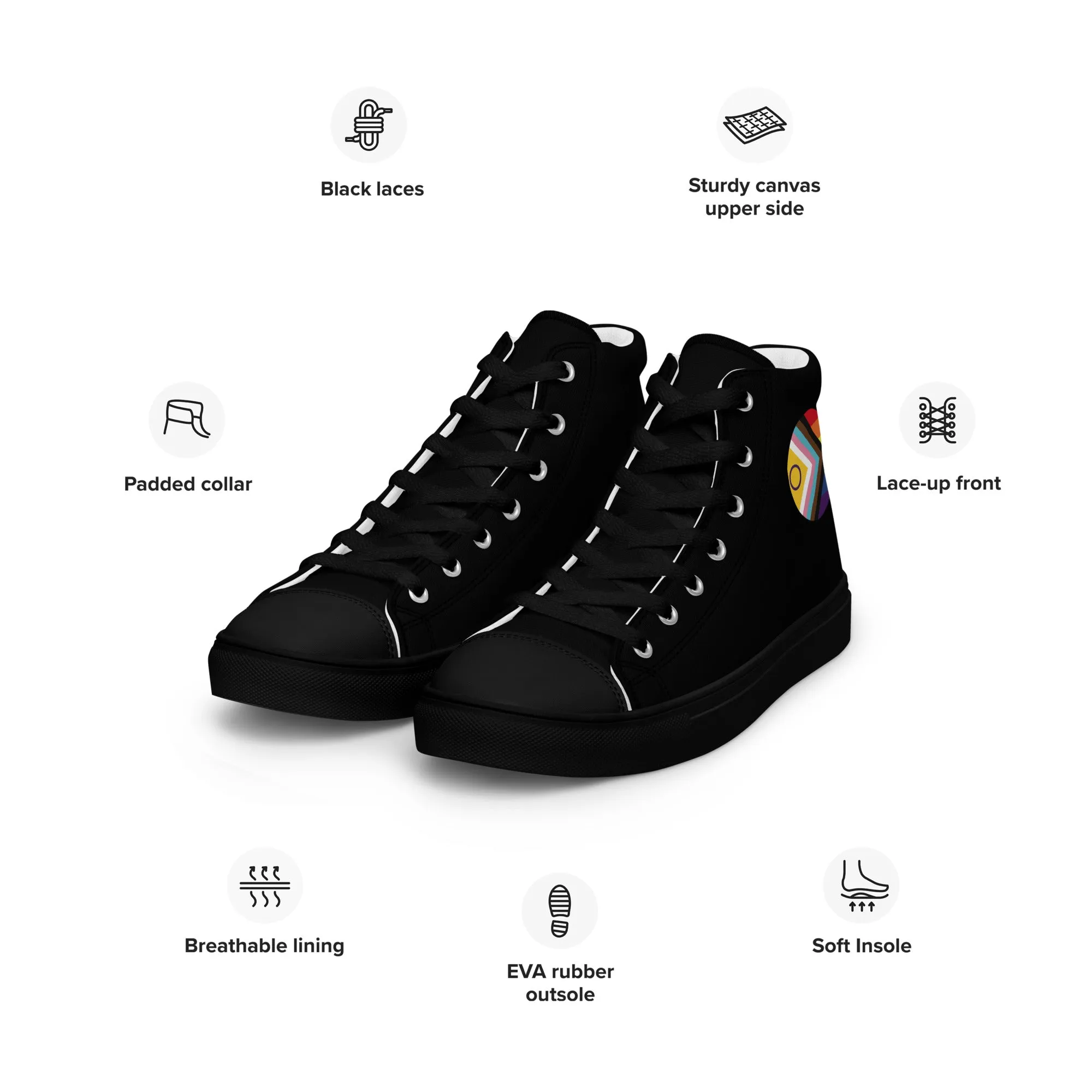 LGBTQ Intersex Progress Pride Men’s High Top Canvas Athletic Shoes