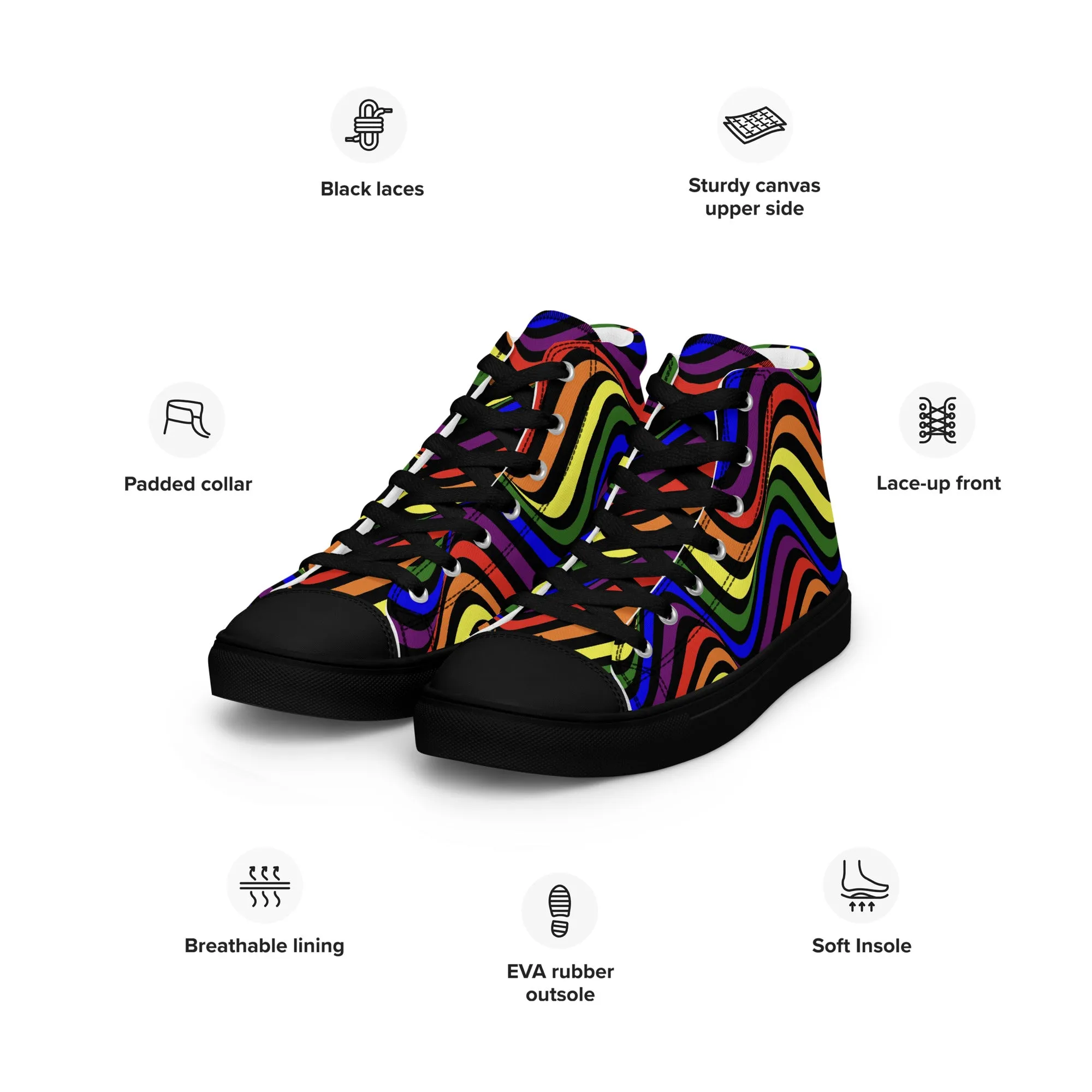 LGBTQ Pride Wavey Men’s High Top Canvas Athletic Shoes