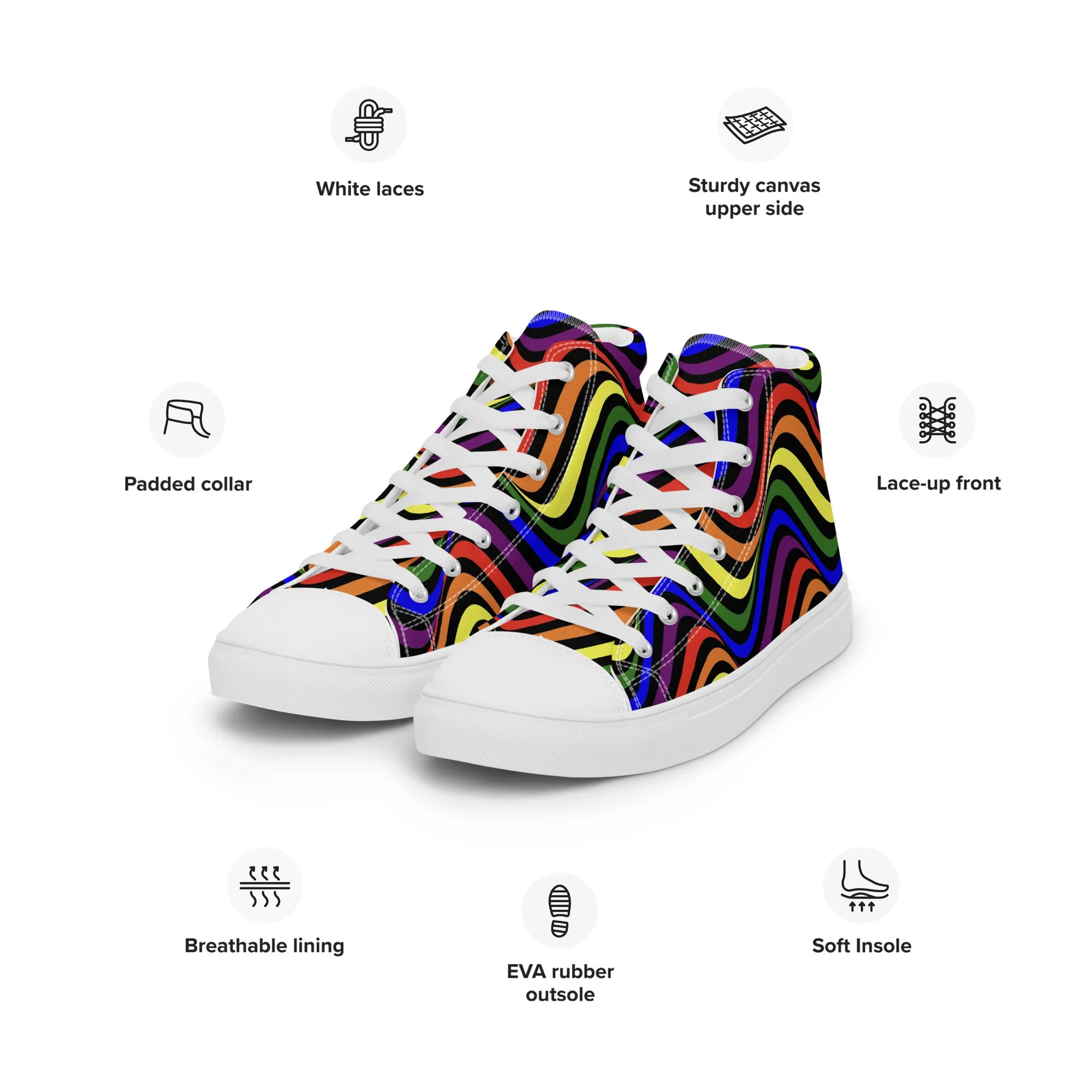 LGBTQ Pride Wavey Men’s High Top Canvas Athletic Shoes