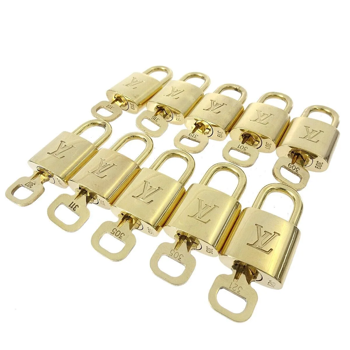 LOUIS VUITTON Padlock & Key Bag Accessories Charm 10 Piece Set Gold 21264